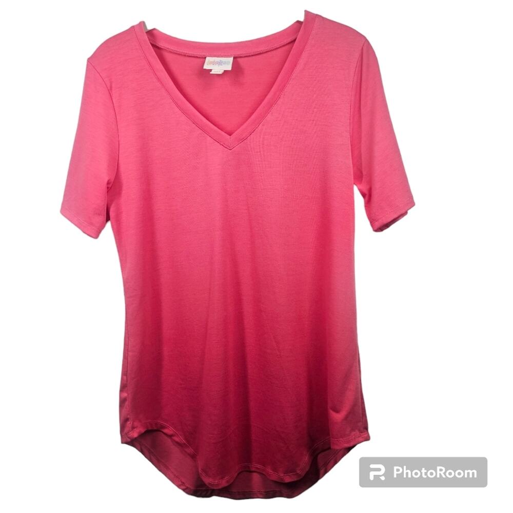 LuLaRoe Solid Pink Women's Christy Polyester/Spandex V-Neck Loose Fit Tee XXS